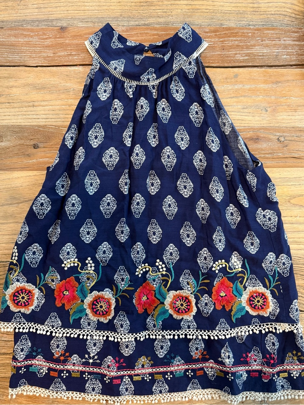 THML Navy Halter Top with Multicolor Floral Border